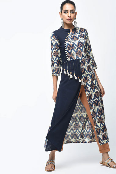 High Slit Ikat Kurta With Tassels