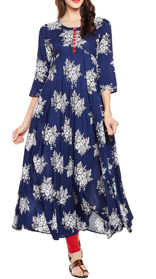 Indigo Floral Flared Kurti