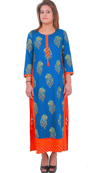 Long Cotton Double Layered Floral Print Kurti