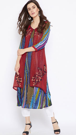 Multicoloured Printed A-Line Kurti
