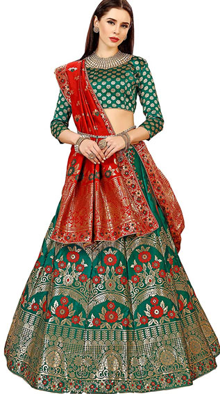 Panelled Green Silk Lehenga