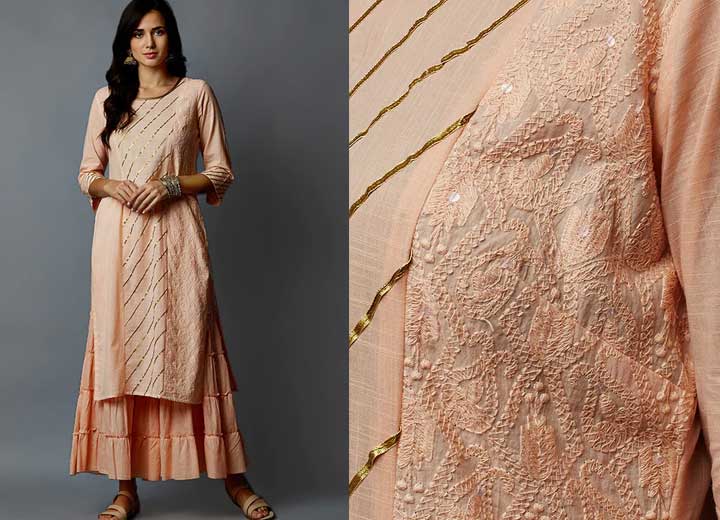 Peach Cotton Kurta Palazzo Set