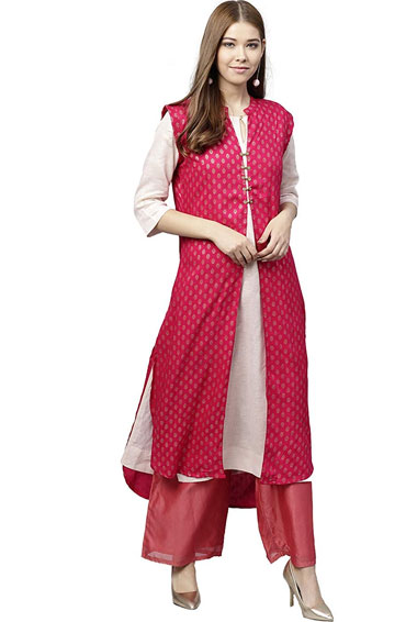  Pink Ethnic Motifs Straight Kurti