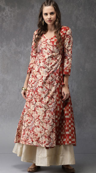 Printed A-Line Angrakha Kurta