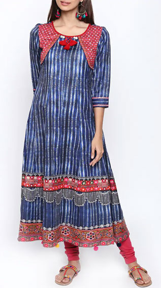 Printed A-Line Kurta With Tassels