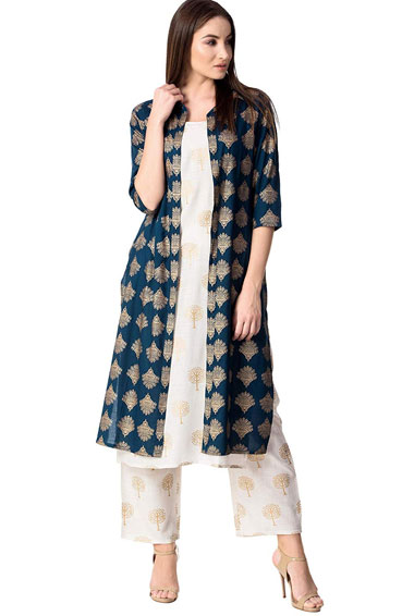 Printed Jacket Kurti With Palazzo 