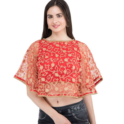 Red cape blouse with floral print blouse