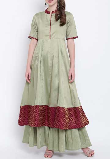 Silk Flared Kurta With Sharara Set