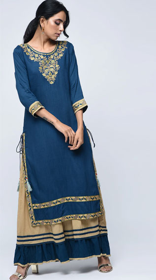Teal Embroidered Kurta