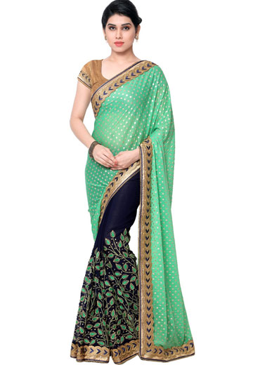 Georgette Half n Half Embroidery saree