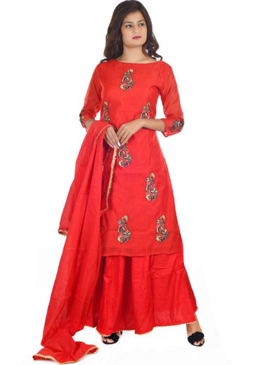 Zari Embroidered Kurti Sharara 