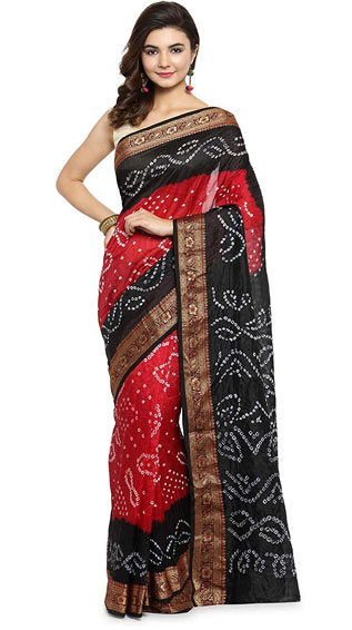 Geroo Women's Silk Hand Crafted Jaipuri Bandhani Saree