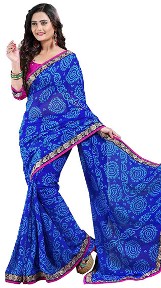 Blue Chiffon Bandhni