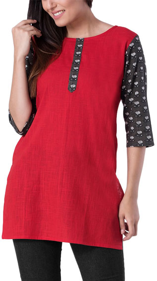 Red Cotton Straight Kurti