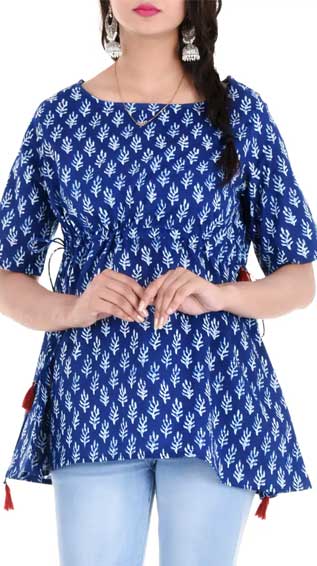 Blue Cotton A-Line Kurti