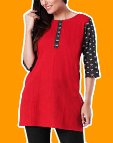 Red Cotton Straight Kurti