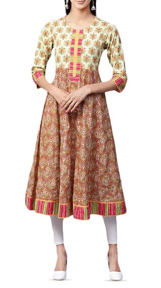 Brown Cotton Flared Kurta