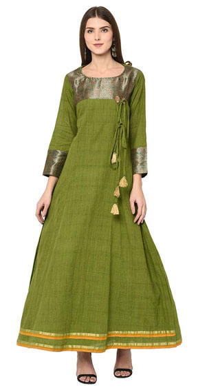 Handloom Cotton & Silk Yoke Kurti Long