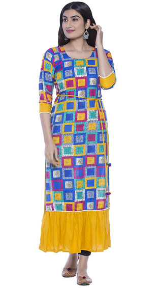 Print Straight Kurti Frill Border