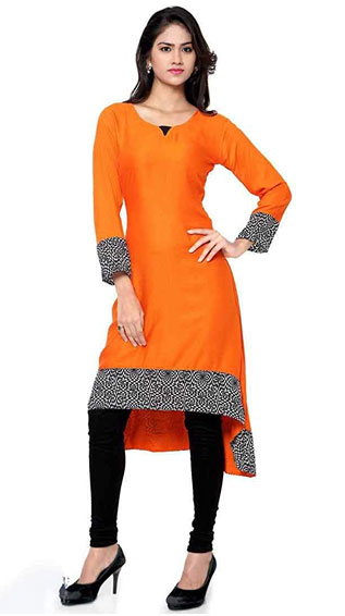 Printed Border Butttons Rayon Kurti
