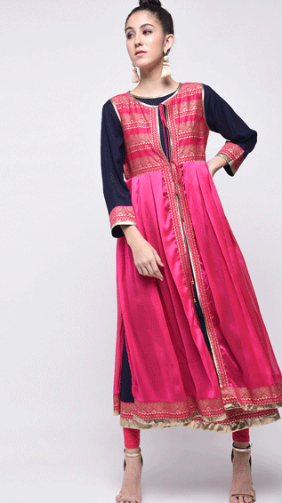 Silk Foil Print Kurta & Shrug