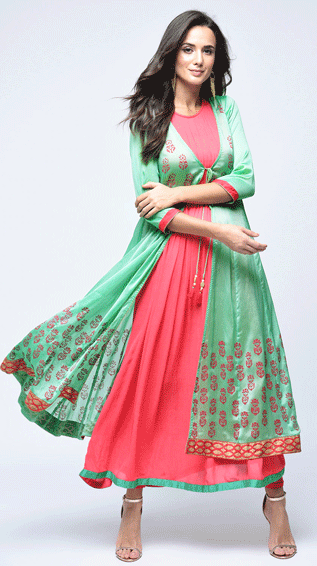 Block Print Layered Kurta With Shrug