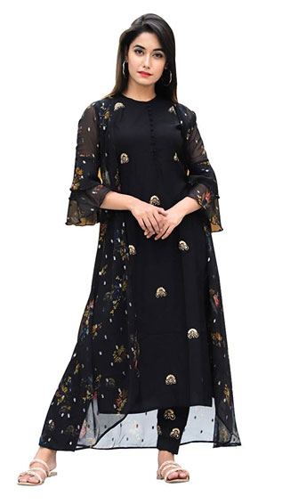 Rayon Kurti With Palazzo Pant & Long Shrug