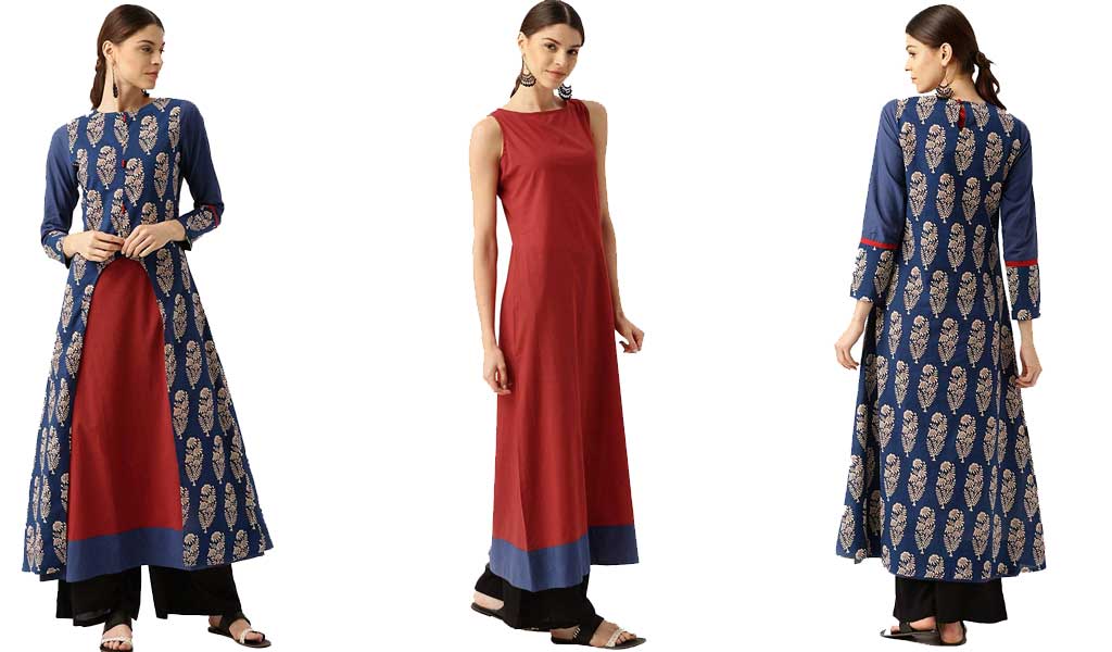 A-Line Cotton Kurta With Long Shrug