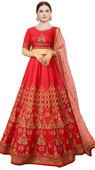 Embroidered Semi-Stitched Lehenga 