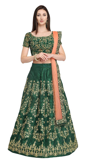 Cotton Silk Embroidered Semi Stitched Lehenga Choli 