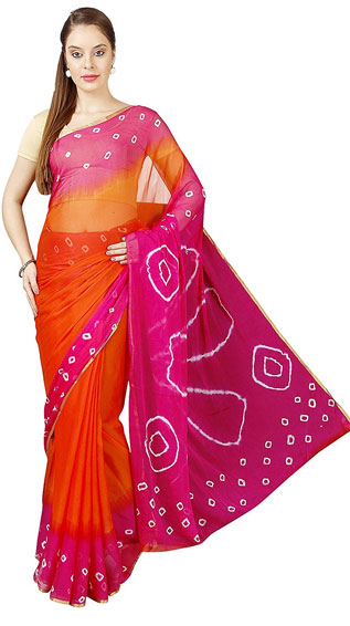 Polka Printed Chiffon Bandhej Saree