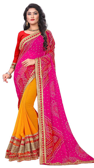 Rajasthani Bandhni Saree with Lace Work