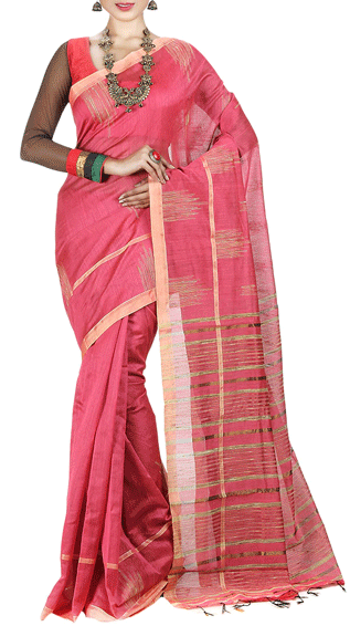 Pink Cotton Silk Tant Saree & Blouse