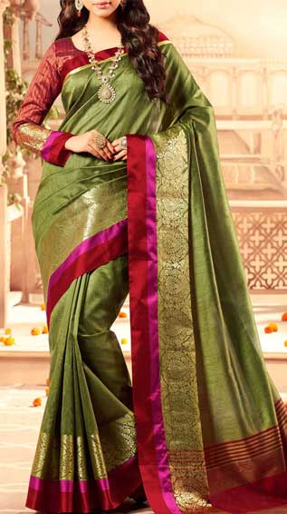 Green Tussar Silk Saree