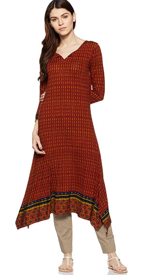 Asymmetrical Hemline Cotton Kurti