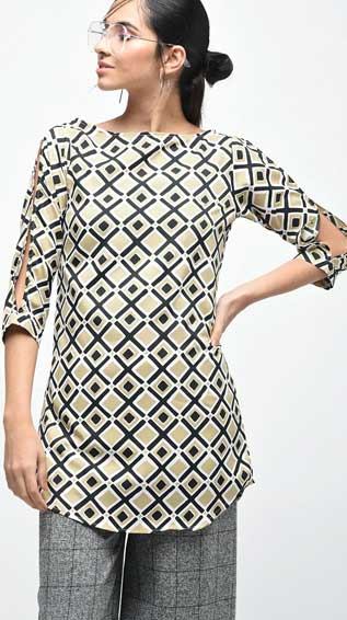 Beige Crepe Straight Kurti