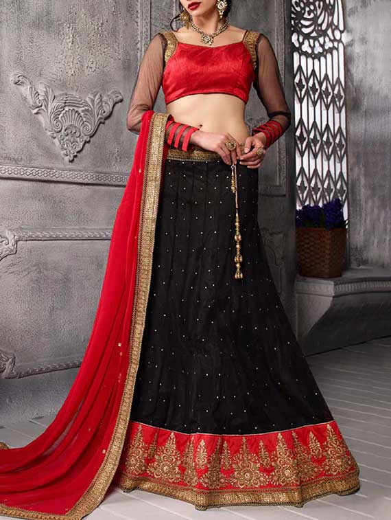 Black Net Flared Lehenga