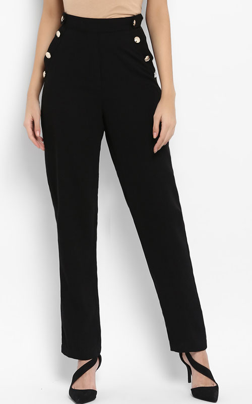 Black Solid Cigarette Trousers