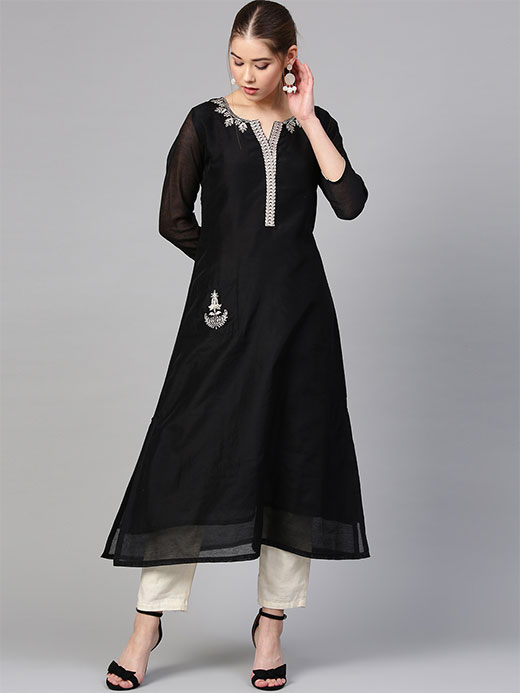 Black Yoke Design A-Line Kurti