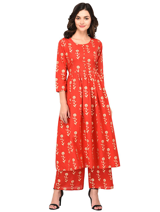 Block Print Kurta With Palazzo Set