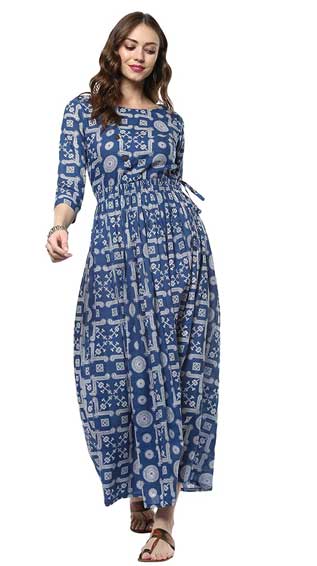 Blue Cotton Printed Kurta