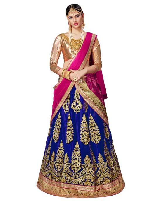 Blue Embroidered A-Line Lehenga