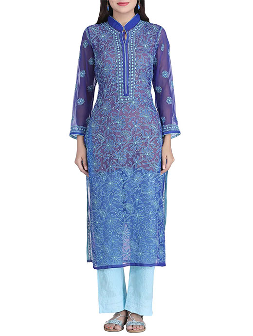 Blue Georgette Straight Kurti