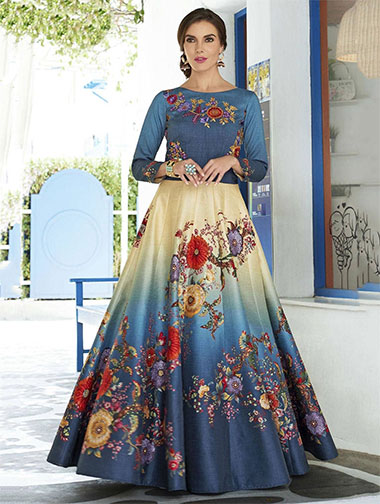 Blue Silk Panelled Lehenga