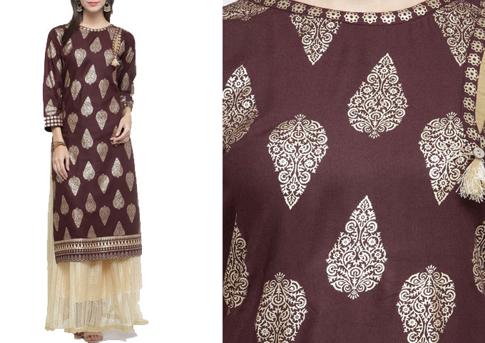 Brown Key-Hole Straight Kurti