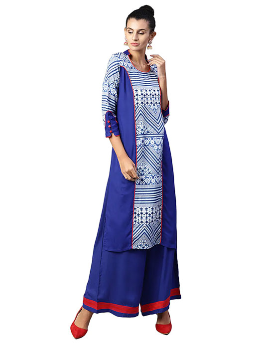 Color Block Kurti With Palazzo Set