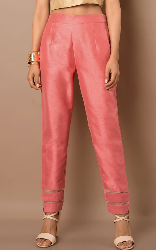 Coral Pencil Slim Fit Solid Cigarette Trousers