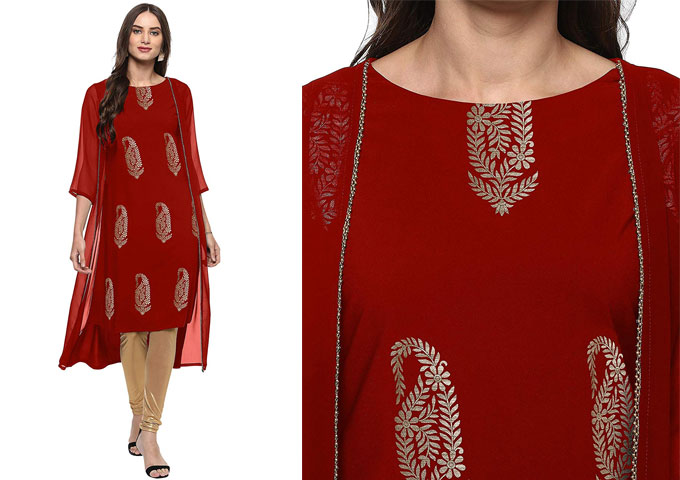 Crepe Foil Print A-Line Kurti