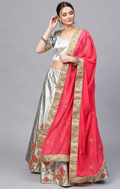 Embroidered Lehenga & Blouse with Dupatta