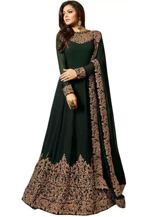 Embroidered Silk Blend Semi Stitched Anarkali Gown